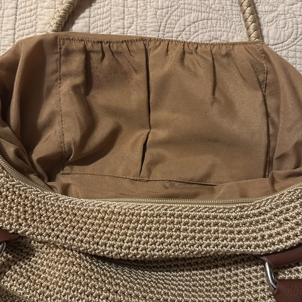 The Sak Cambria Tan Crochet Tote/Shoulder Bag with Brown Trim - Picture 4 of 9